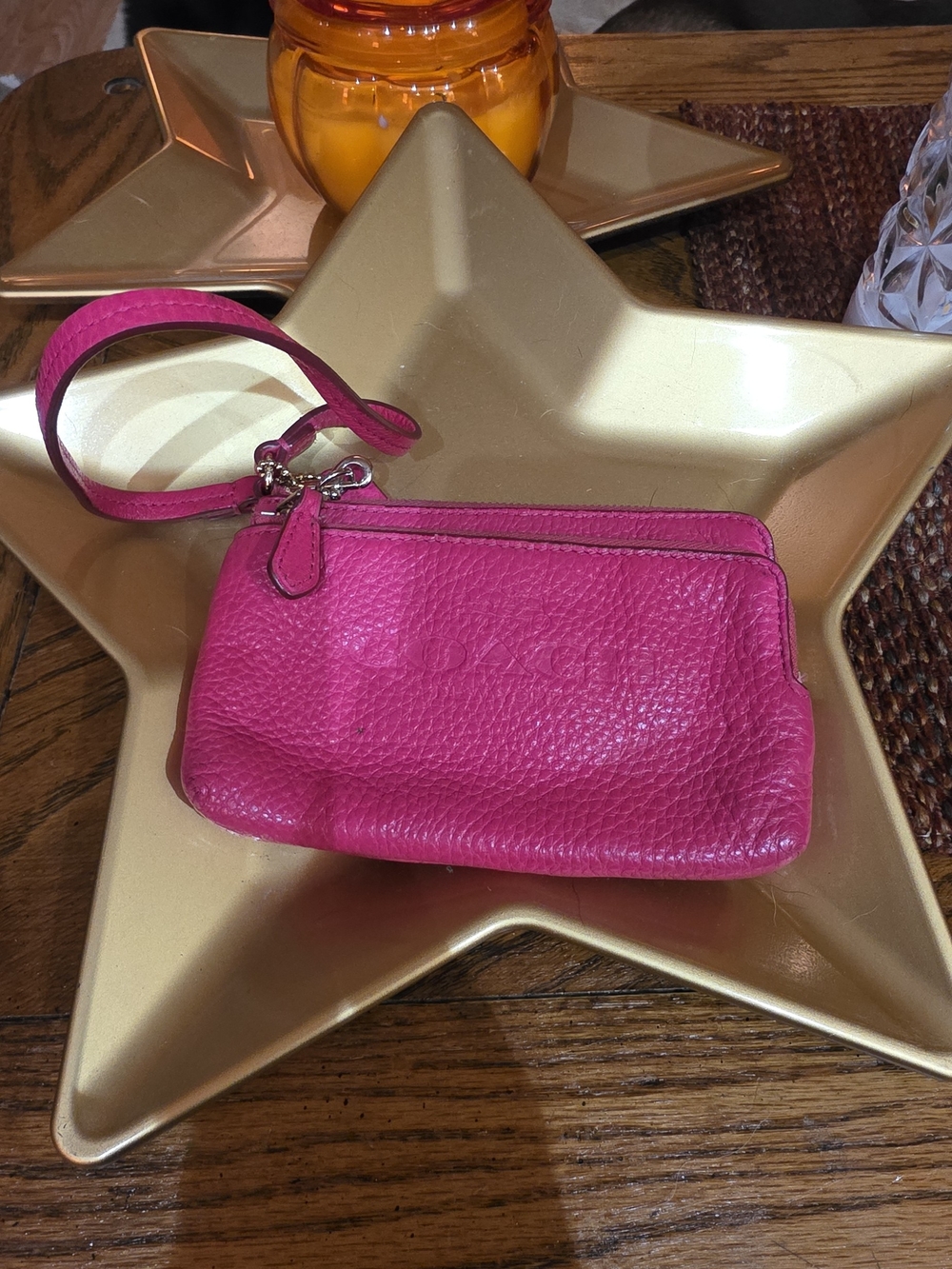 Coach F52556 Pink Pebbled Leather Double Zip Wristlet